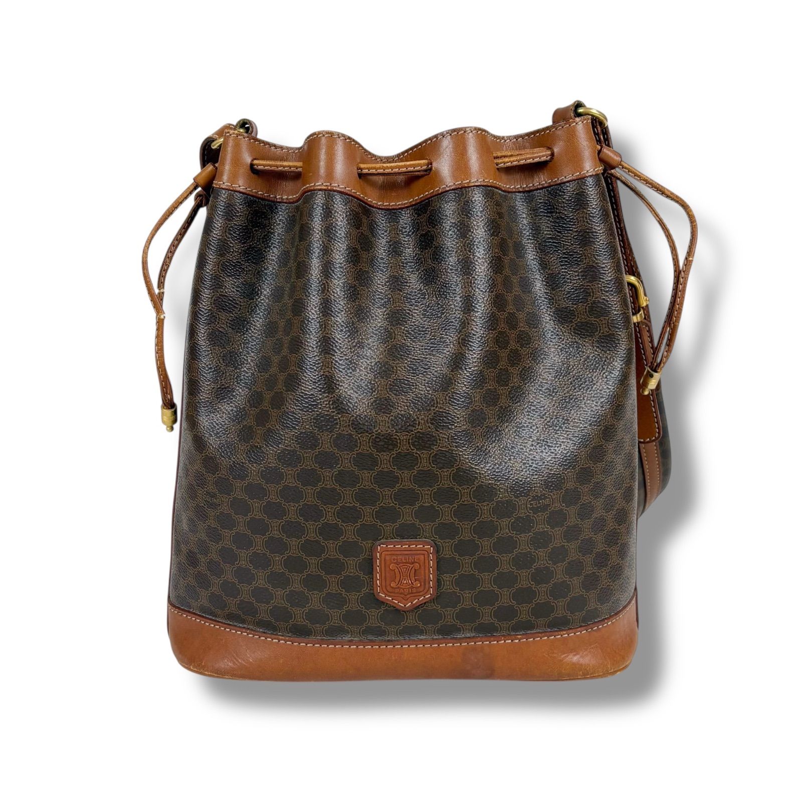 セリーヌ CELINE 巾着型 ショルダーバッグ ブラウン マカダム柄