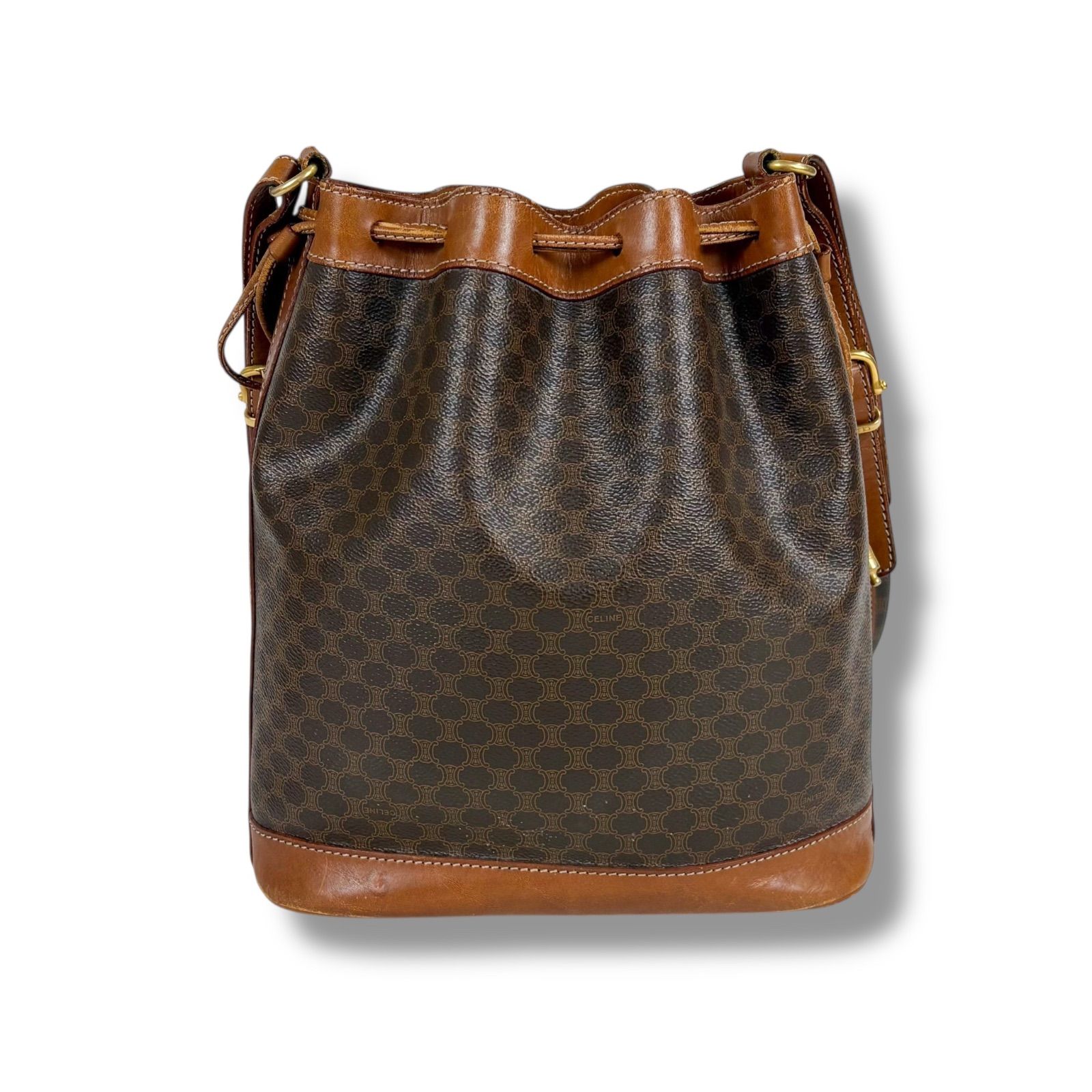 セリーヌ CELINE 巾着型 ショルダーバッグ ブラウン マカダム柄