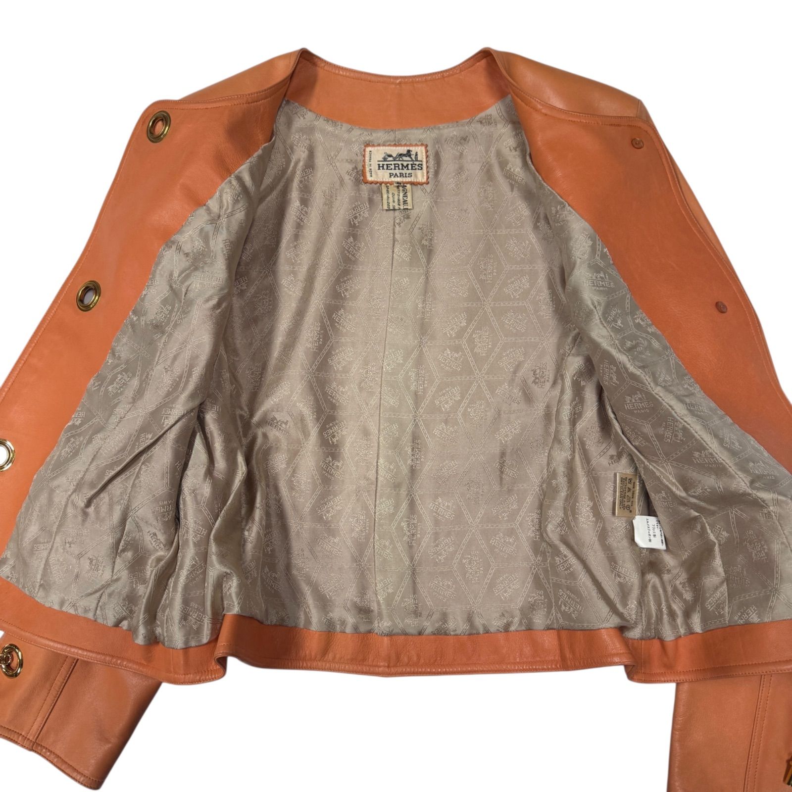HERMES エルメス ゴールド シェーヌダンクル ノーカラー ジャケット 希少 HERMES エルメス シェーヌダンクル ゴールド金具 ノーカラー