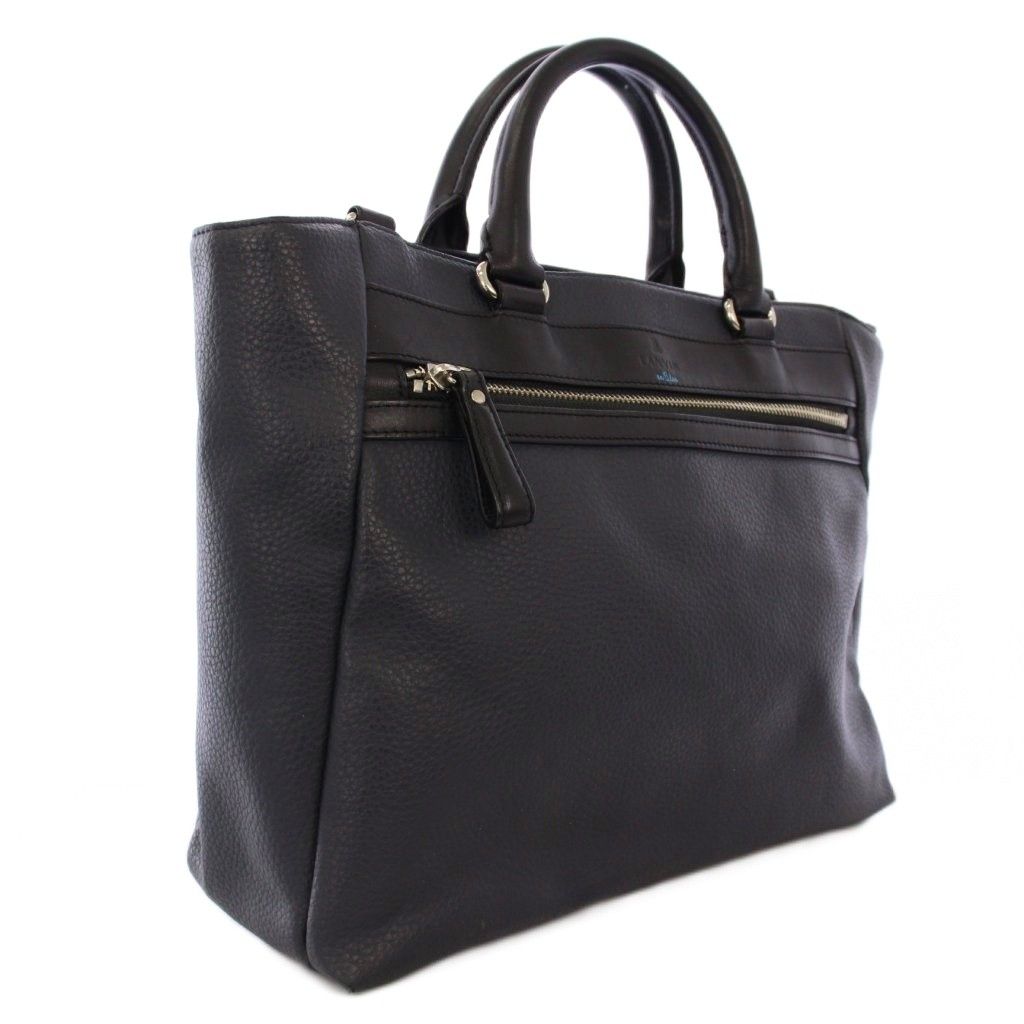 ランバンオンブルー LANVIN en Bleu ビジネスバッグ トート シボ革 レザー ロゴ 黒 ブラック /XZ ■GY13