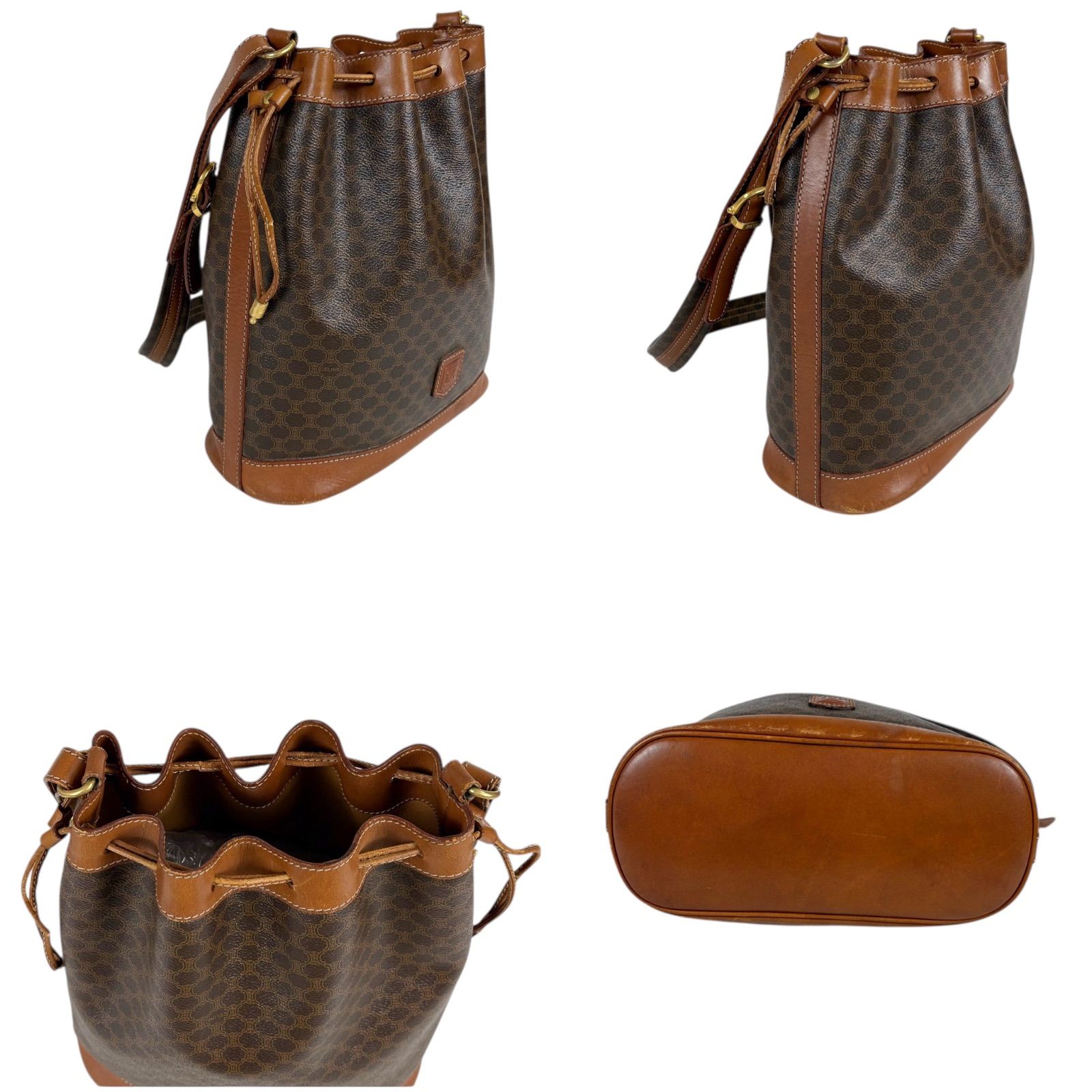 セリーヌ CELINE 巾着型 ショルダーバッグ ブラウン マカダム柄