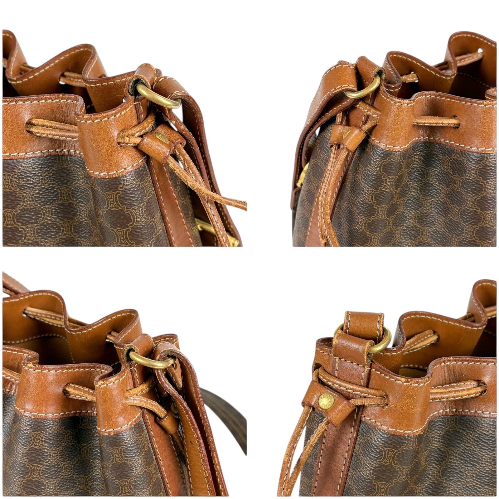 セリーヌ CELINE 巾着型 ショルダーバッグ ブラウン マカダム柄