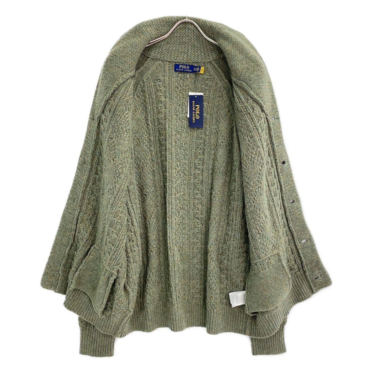 POLO RALPH LAUREN ポロ ラルフローレン ｸﾞﾘｰﾝ ｶｼﾐﾔｳｰﾙ混 ｹｰﾌﾞﾙ編み