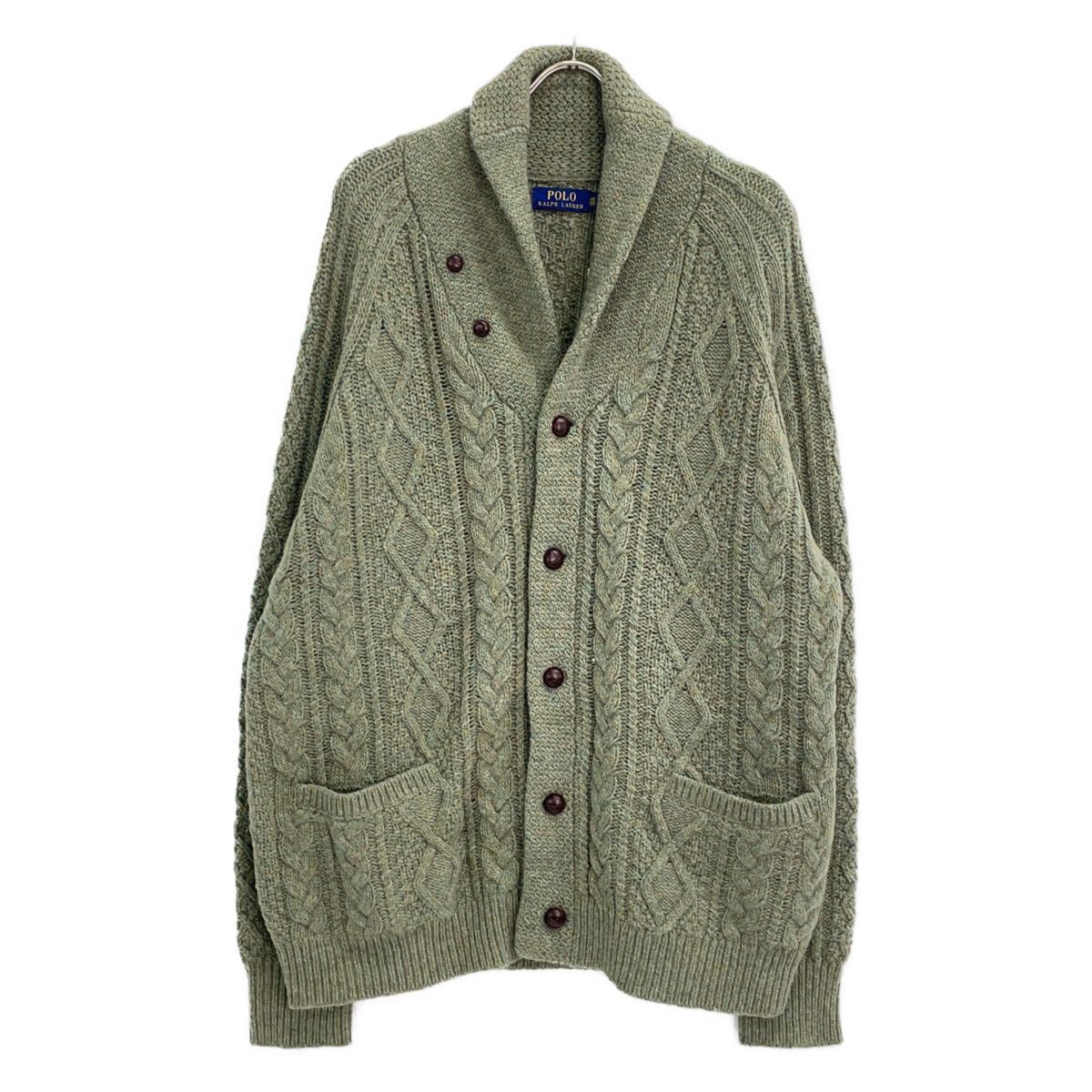 POLO RALPH LAUREN ポロ ラルフローレン ｸﾞﾘｰﾝ ｶｼﾐﾔｳｰﾙ混 ｹｰﾌﾞﾙ編み