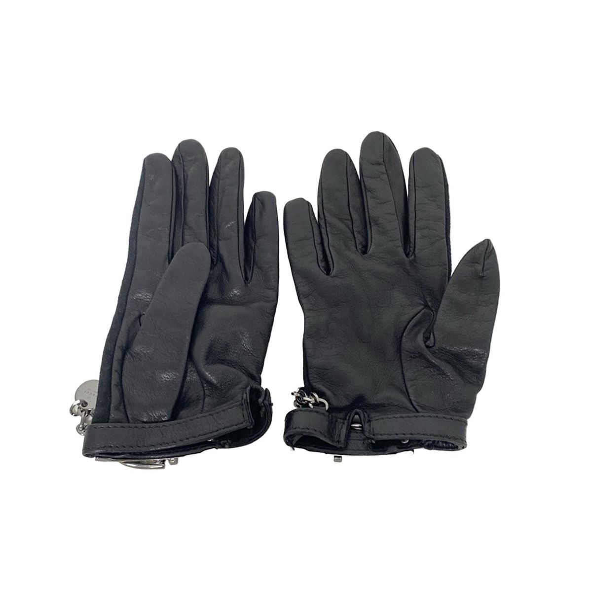 GUCCI(グッチ) 手袋 レディース 黒×シルバー チェーン レザー - メルカリ