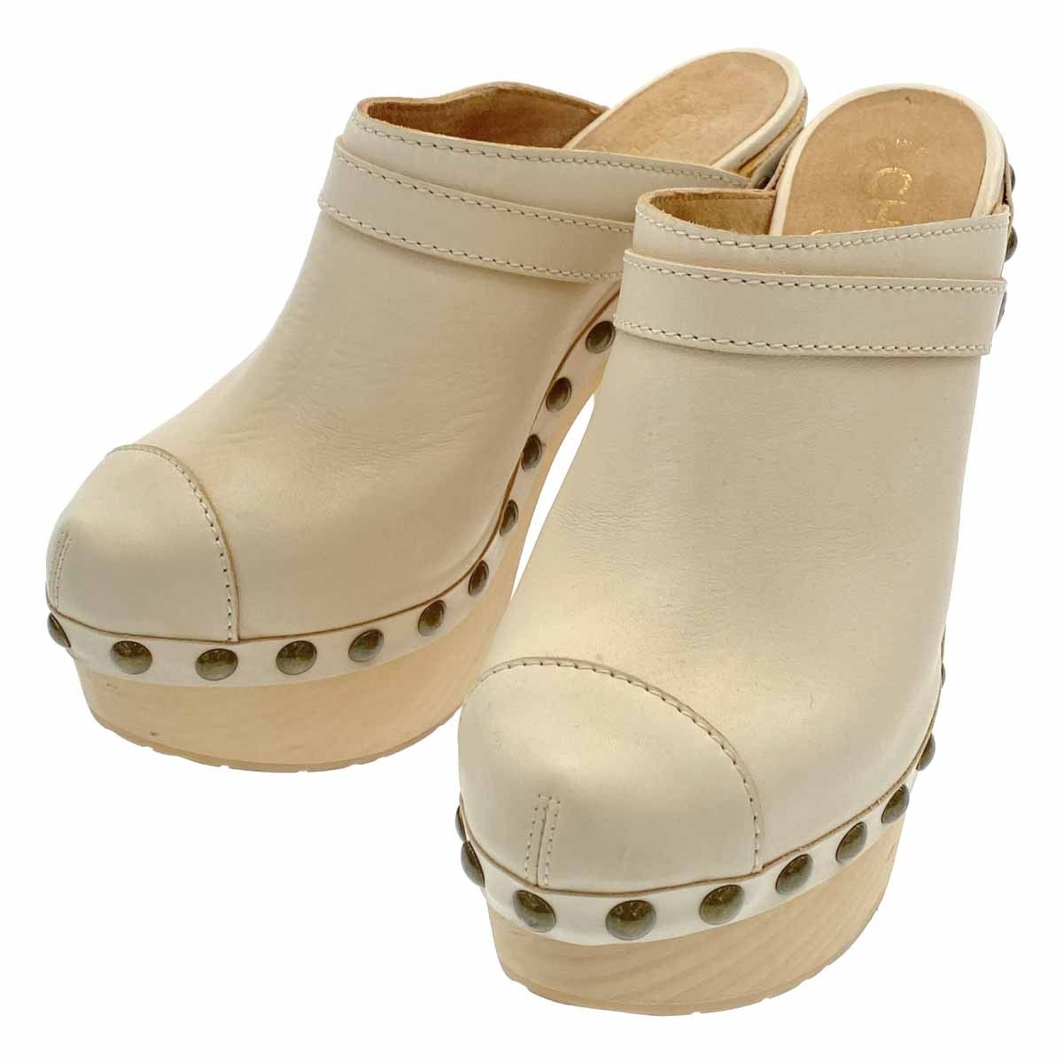 CHANEL シャネル レザーサボミュールサンダル G27163 アイボリー 35