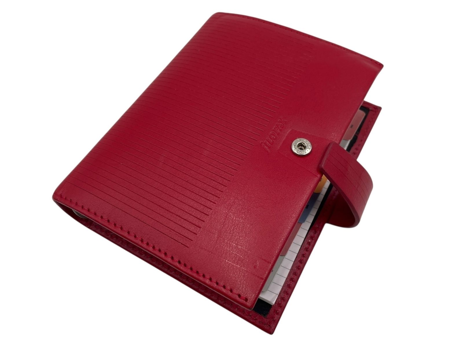 Filofax ファイロファックス ポケットサイズ システム手帳 レザー 赤 使用感あり リングサビあり