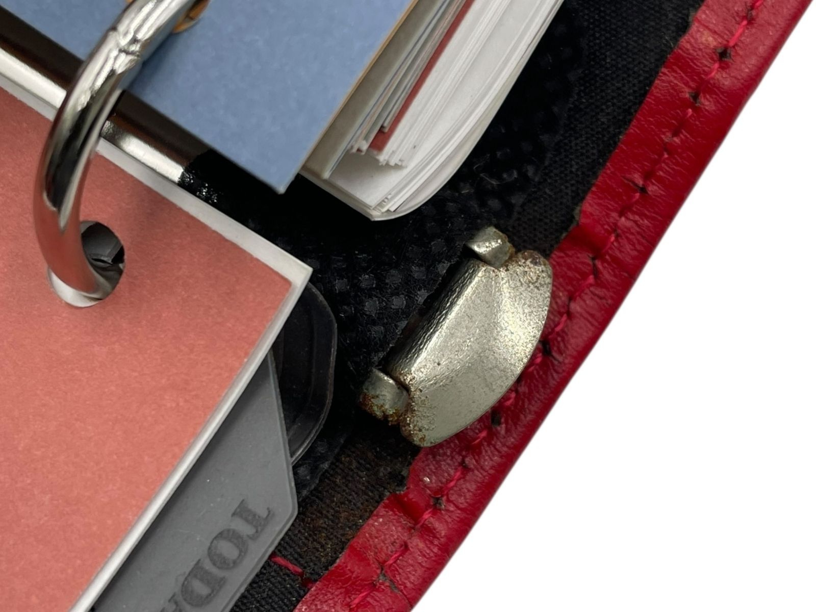  Filofax ファイロファックス ポケットサイズ システム手帳 レザー 赤 使用感あり リングサビあり システム手帳 手帳 日記 家計簿