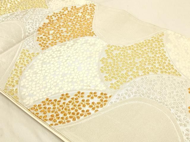 平和屋着物◎六通柄袋帯 唐織 花青海波 金銀糸 正絹 逸品 DABA2358ya