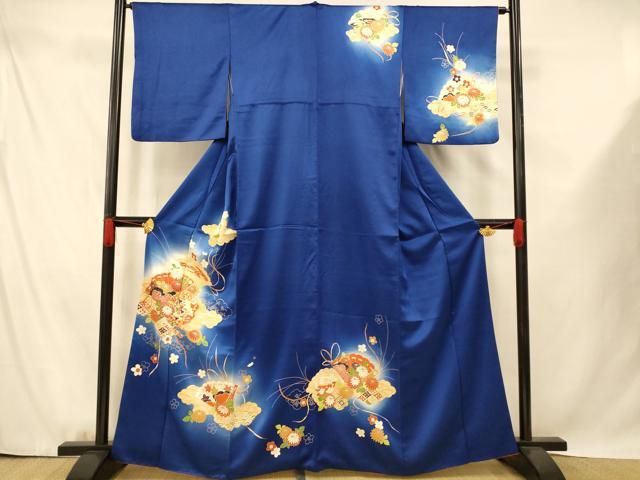 平和屋着物□訪問着 駒刺繍 扇子雲取り草花文 暈し染め 金彩 正絹 逸品