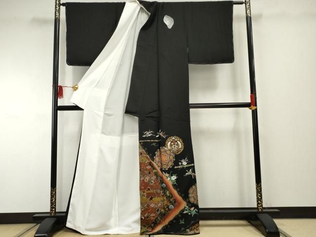 平和屋着物□女優・後藤久美子ブランド 黒留袖 駒刺繍 双鳥正倉院花文