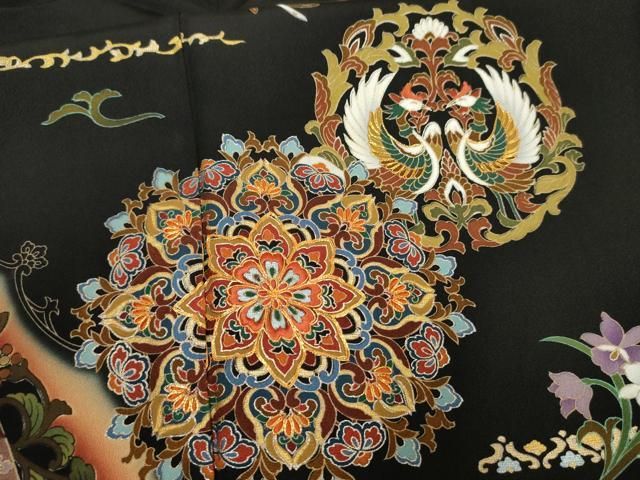 平和屋着物□女優・後藤久美子ブランド 黒留袖 駒刺繍 双鳥正倉院花文