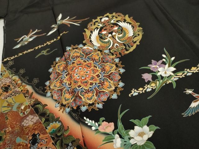 平和屋着物□女優・後藤久美子ブランド 黒留袖 駒刺繍 双鳥正倉院花文
