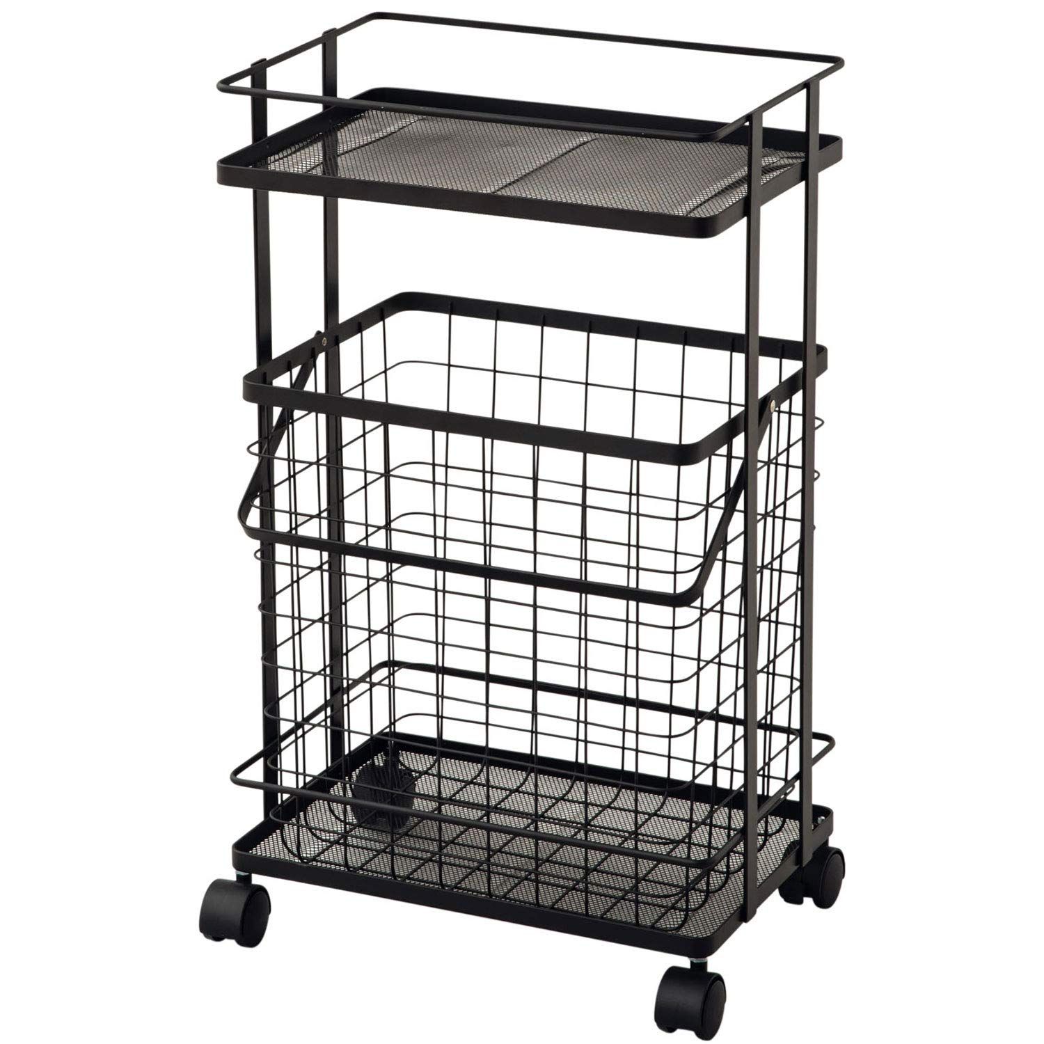 人気商品】2段 洗濯カゴ メッシュ ワゴン ランドリーラック バスケット