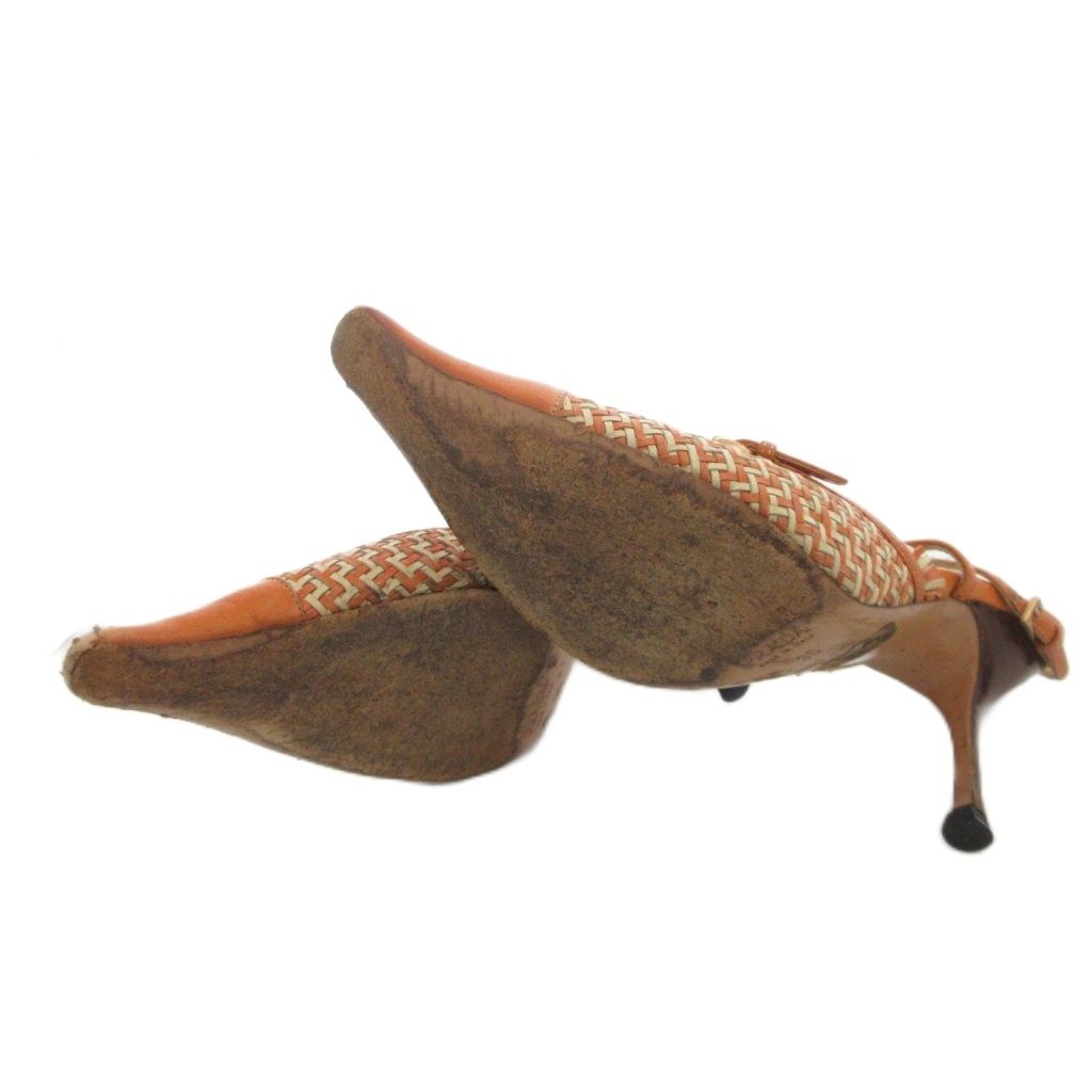 プラダ PRADA サンダル ミュール レザー 35 オレンジ 編み込み ポイン