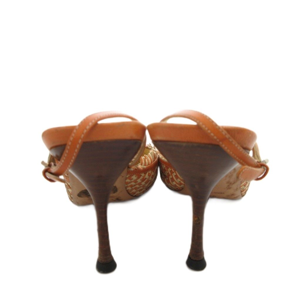 プラダ PRADA サンダル ミュール レザー 35 オレンジ 編み込み ポイン