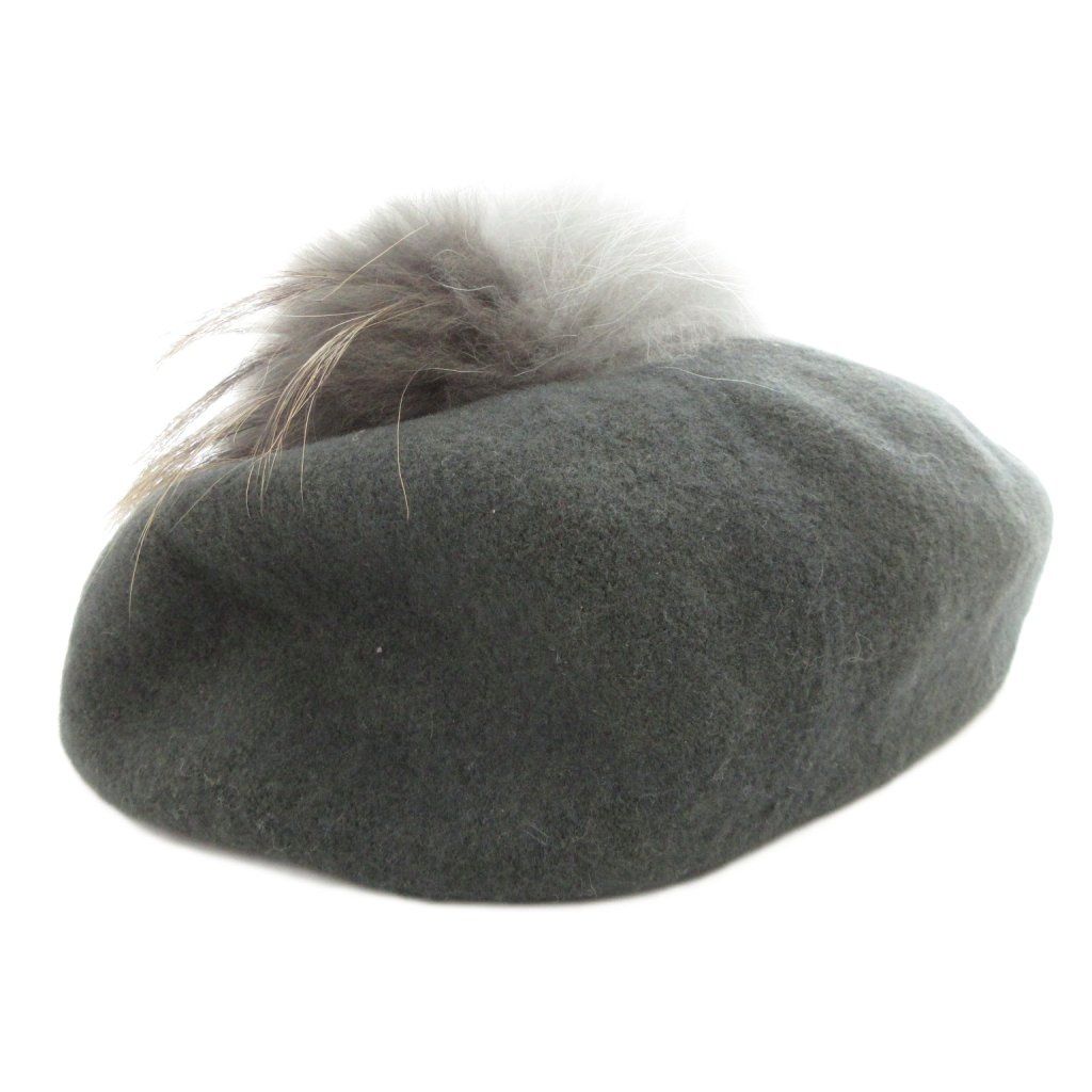美品 CA4LA フォックスファー ポンポン ウール ベレー帽 グレー系 カシラ カシラ CA4LA ベレー帽 帽子 ラクーンファー ボンボン ウール グレー