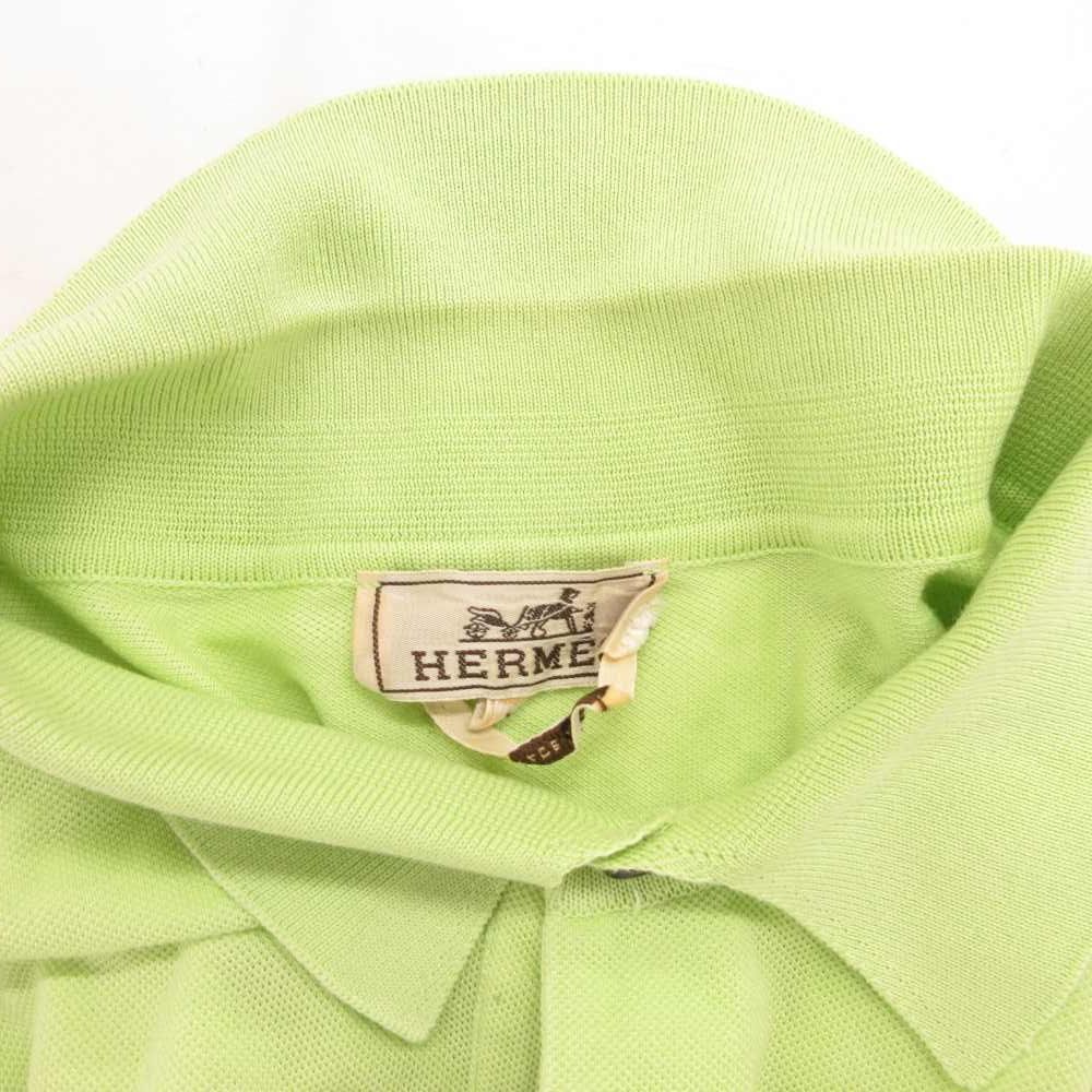 エルメス HERMES ポロシャツ 半袖 鹿の子 胸ポケット XL 黄緑 グリーン