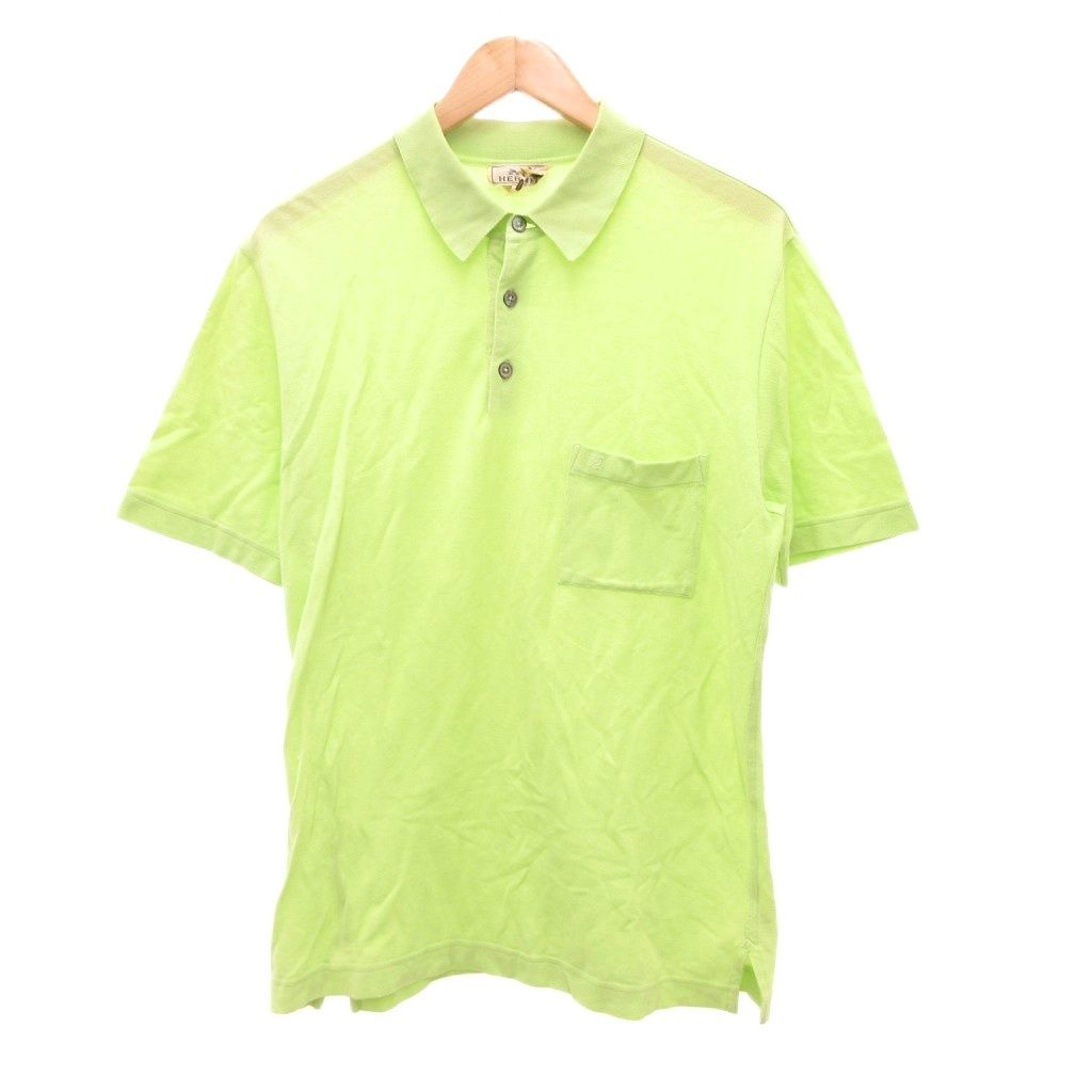 エルメス HERMES ポロシャツ 半袖 鹿の子 胸ポケット XL 黄緑 グリーン