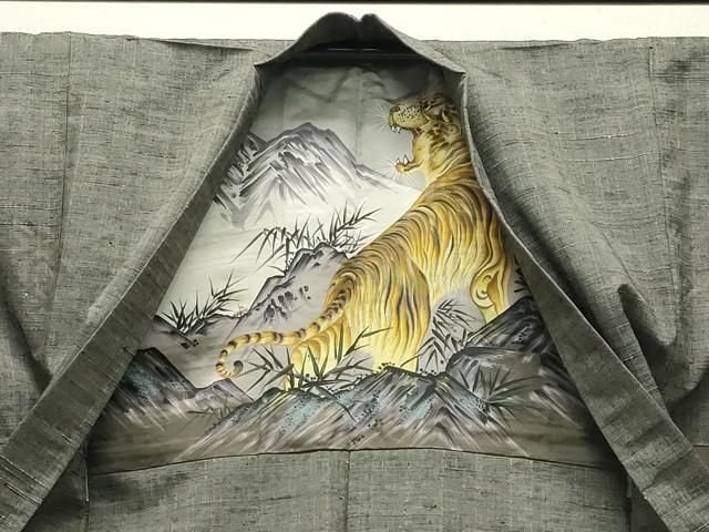 平和屋着物○男性 紬 アンサンブル 長羽織 抽象文様 正絹 逸品 DABC2527ud