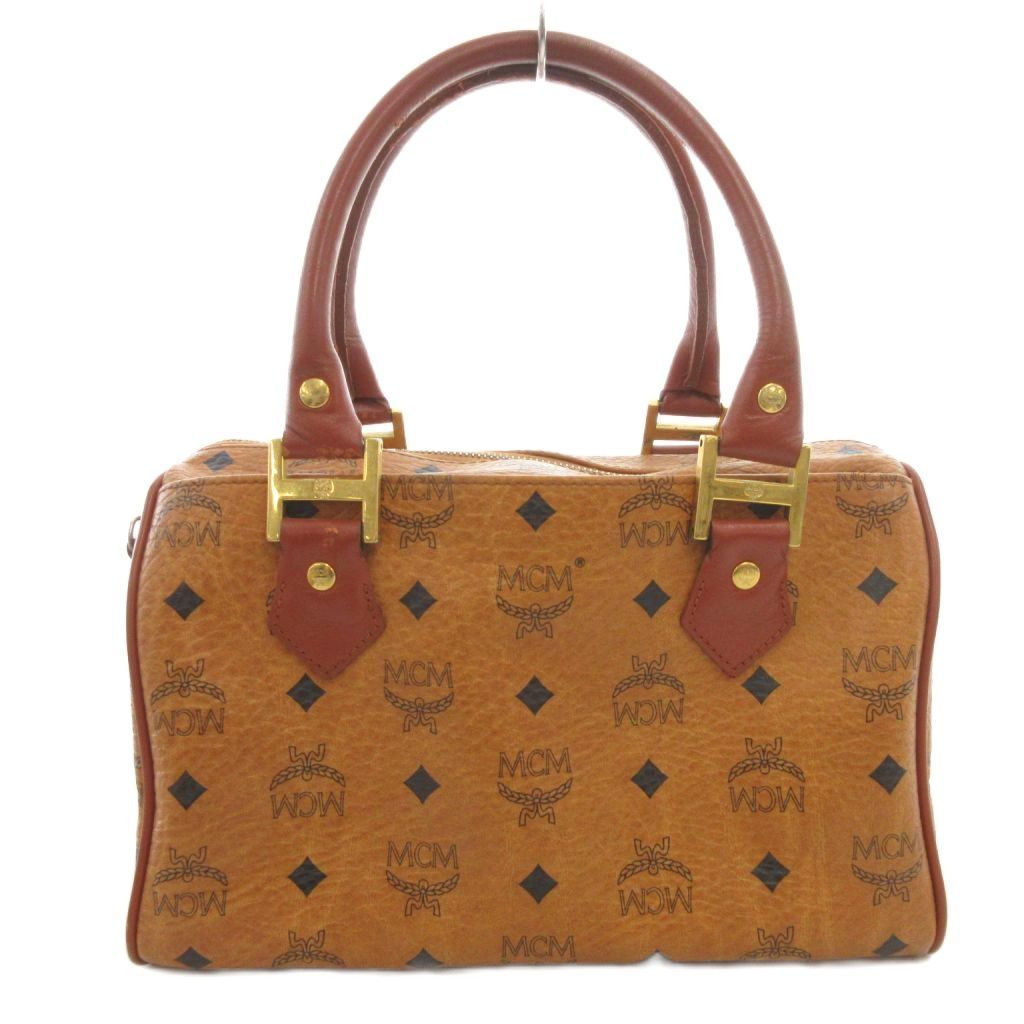 MCMエムシーエム ボストンバ ッグ ハンドバッグ 総柄 ロゴプレート ブラウン エムシーエム MCM ヴィンテージ ミニボストンバッグ ハンド 手提げ 総