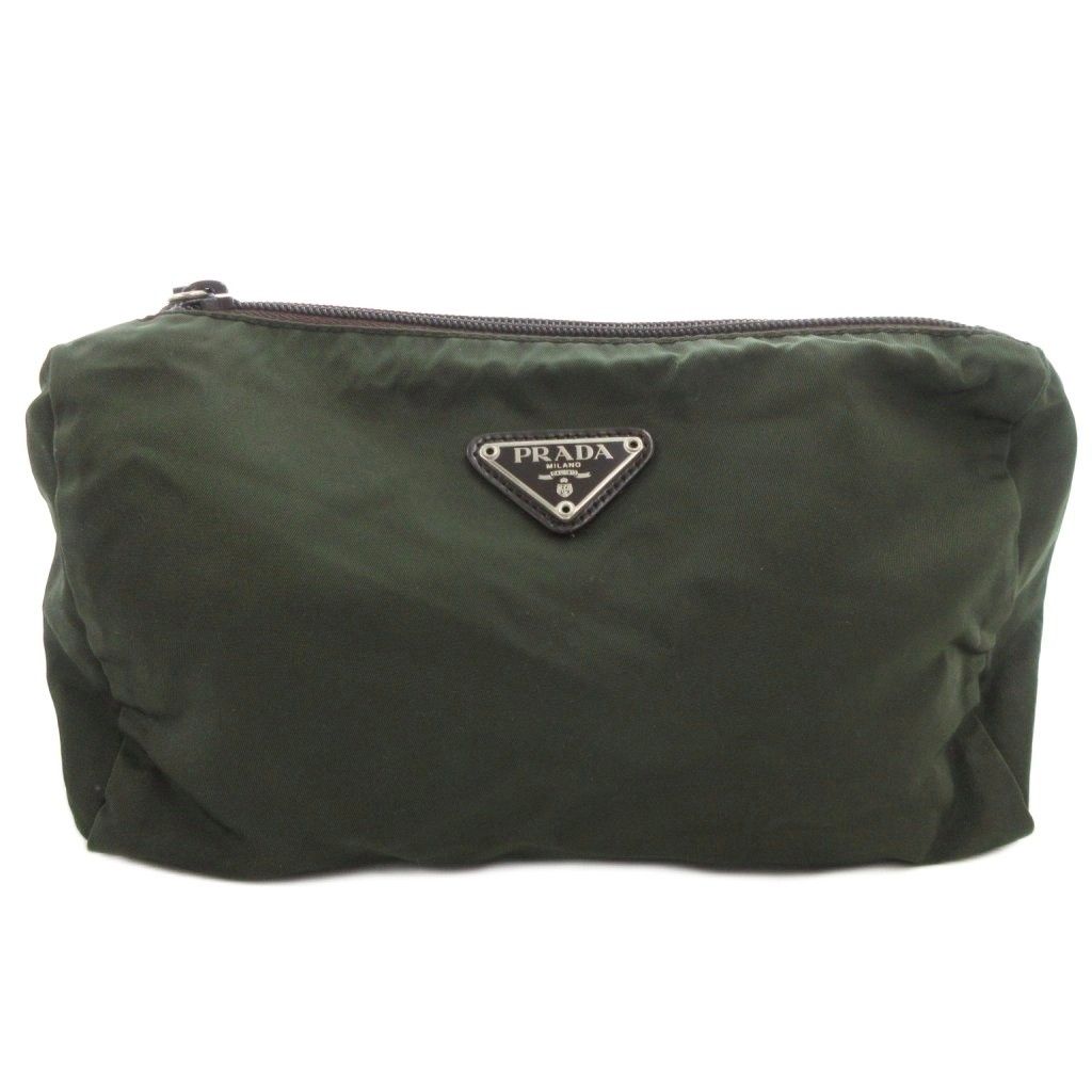 プラダ PRADA ポーチ インバッグ 三角プレート 緑 グリーン ジッパー