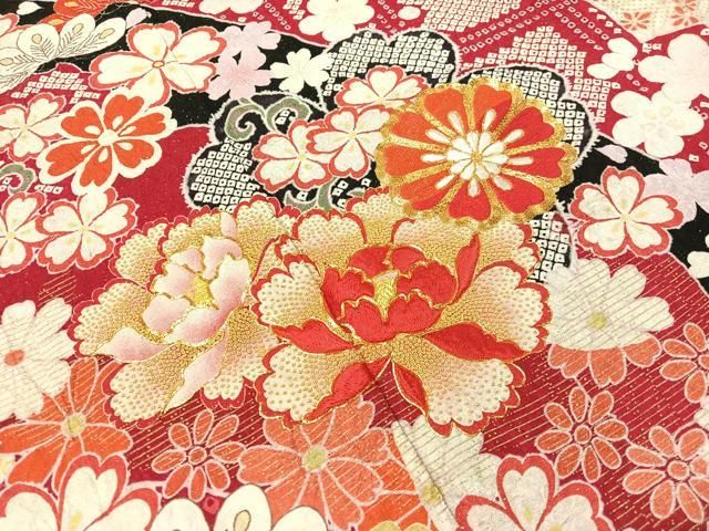 平和屋着物○中国三大刺繍 相良刺繍 振袖 駒刺繍 絞り 吉祥舞花文 銀