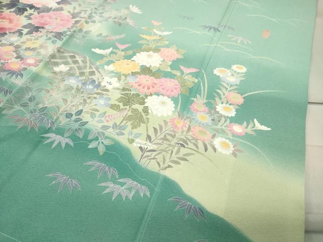 平和屋着物○十日町友禅作家 阿部佳雪 訪問着 籬草花文 暈し染め 正絹