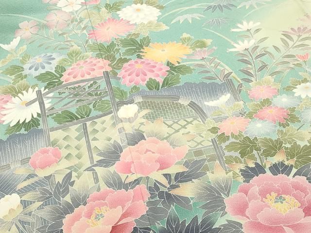 平和屋着物○十日町友禅作家 阿部佳雪 訪問着 籬草花文 暈し染め 正絹