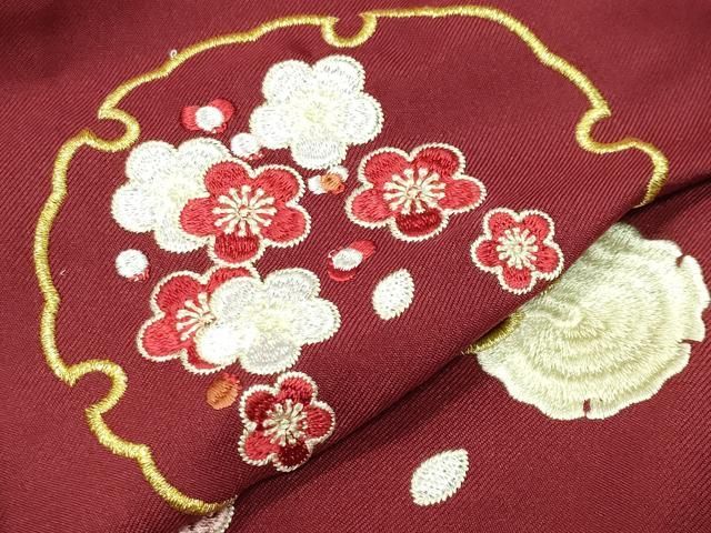 平和屋着物●女性　行灯袴　総刺繍　雪輪梅文　蘇芳色　金糸　洗える着物　CABB0292gh 平和屋着物○女性 行灯袴 総刺繍 雪輪梅文 蘇芳色 金糸 洗える着物