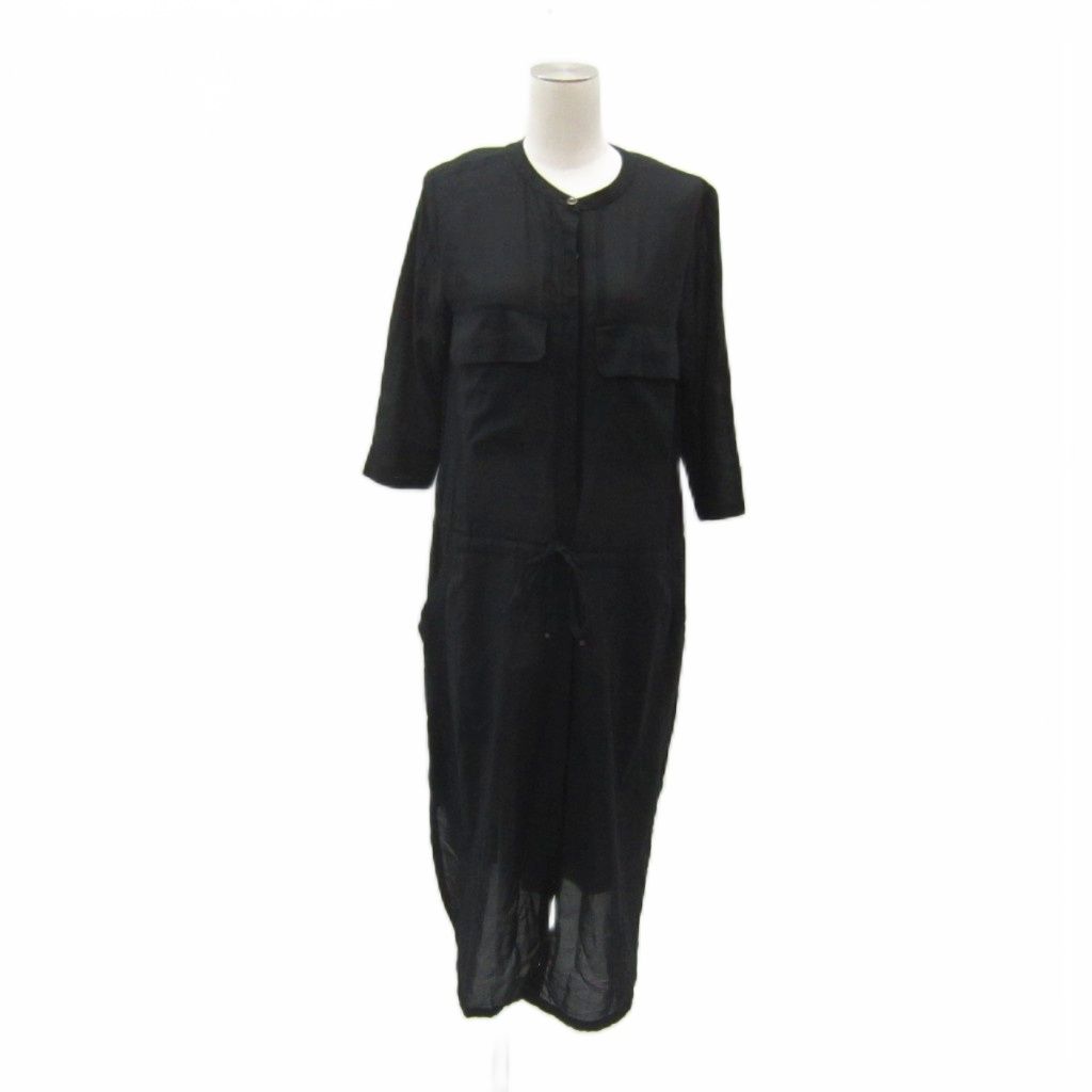 ヒロココシノ HIROKO KOSHINO シャツワンピース 40 L 黒 バンドカラー