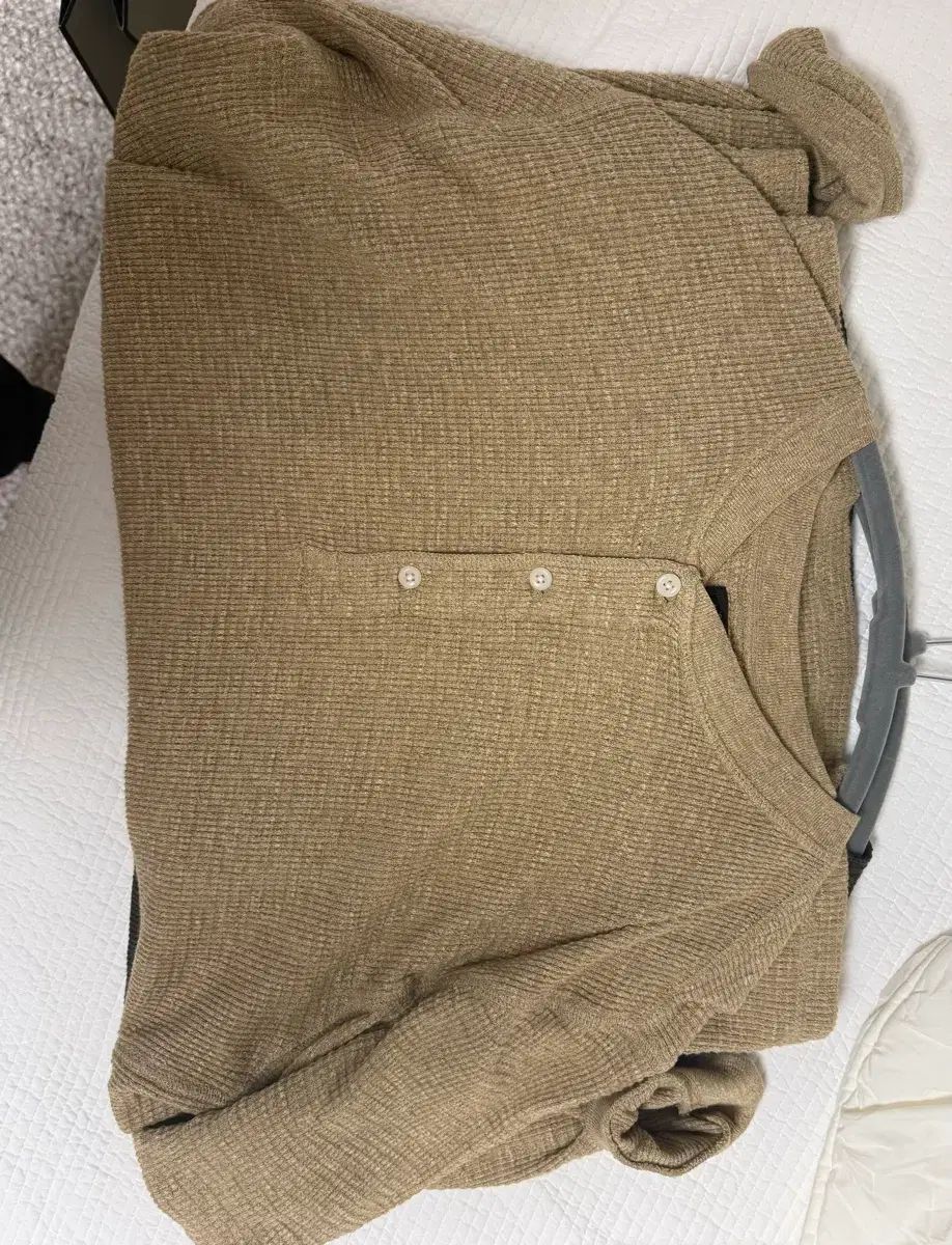 RRL(ダブルアールエル) ワッフル ニット ヘンリー シャツ ベージュ L