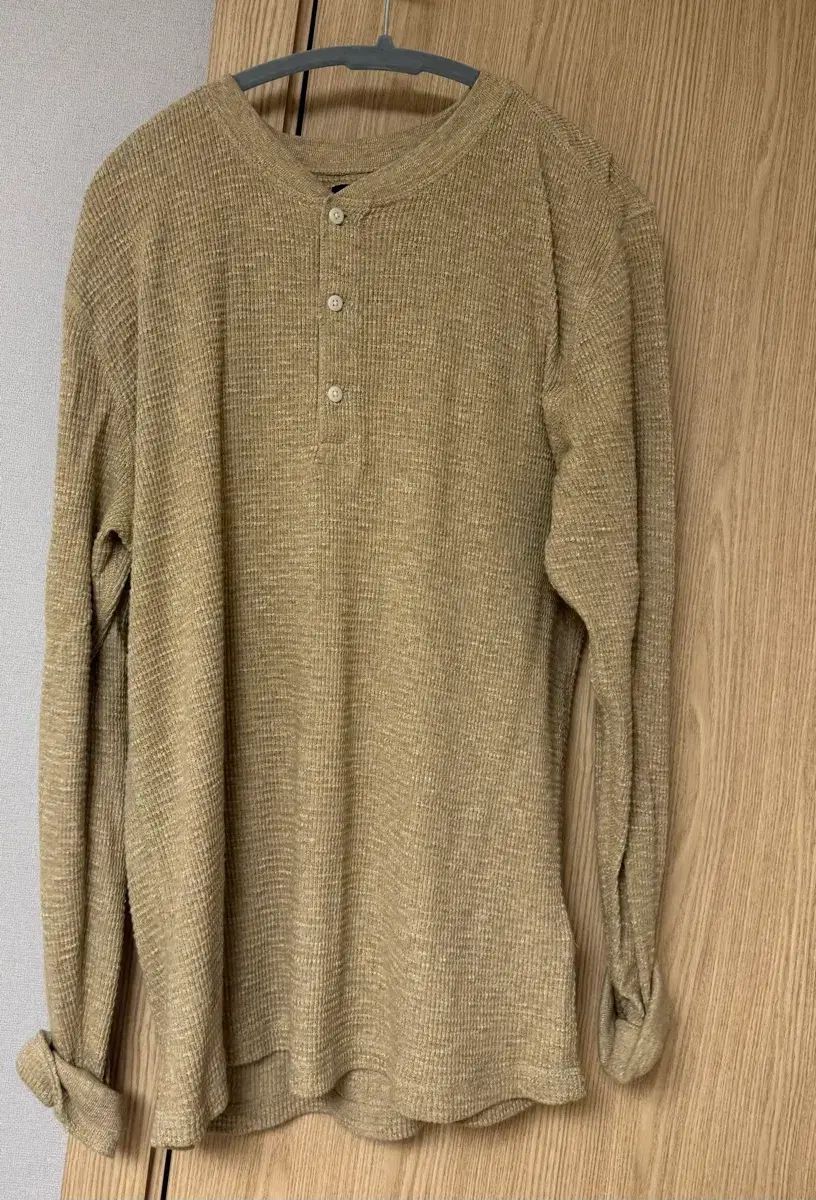 RRL(ダブルアールエル) ワッフル ニット ヘンリー シャツ ベージュ L