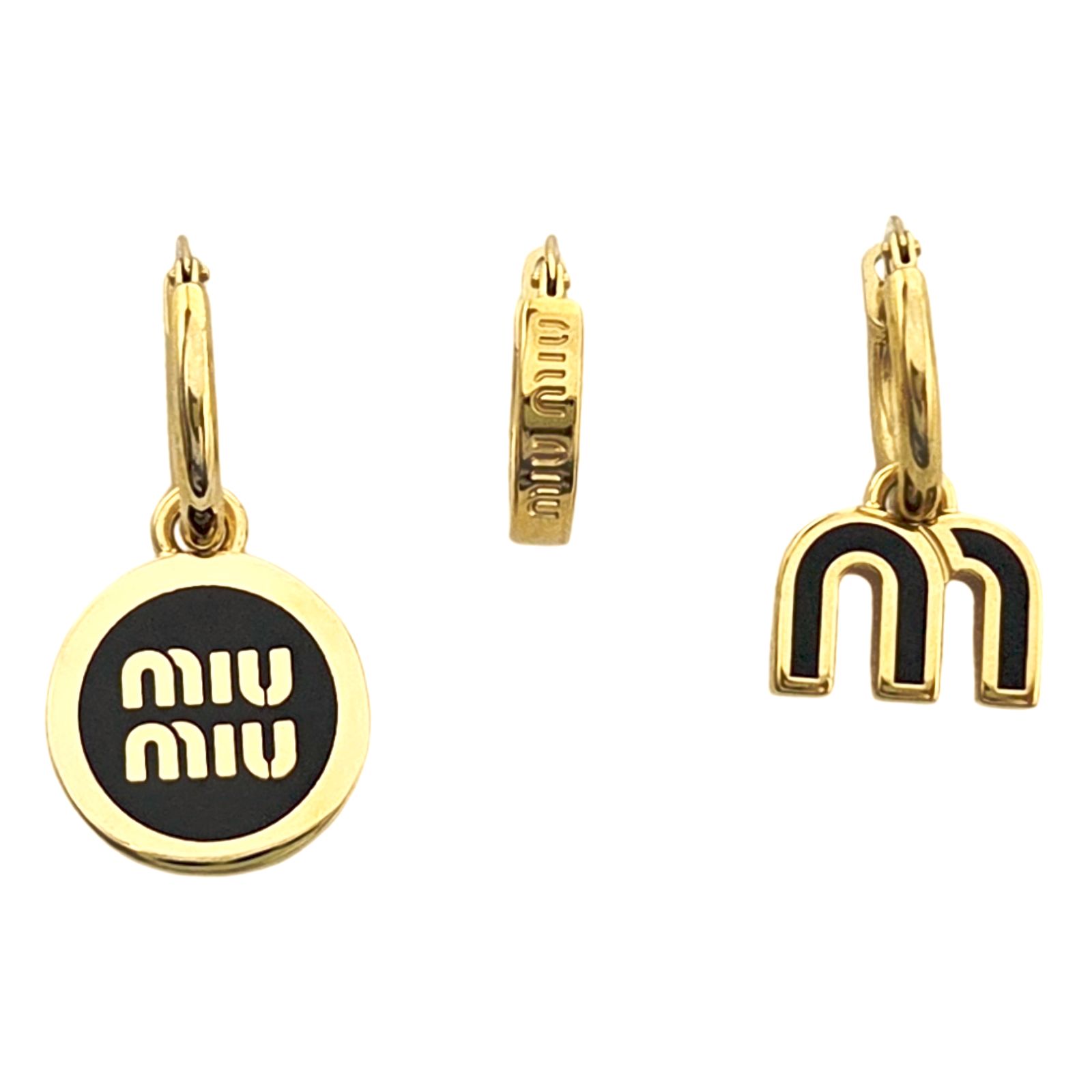 中古】MIUMIU ミュウミュウ エナメル メタル ピアス 3個セットピアス 