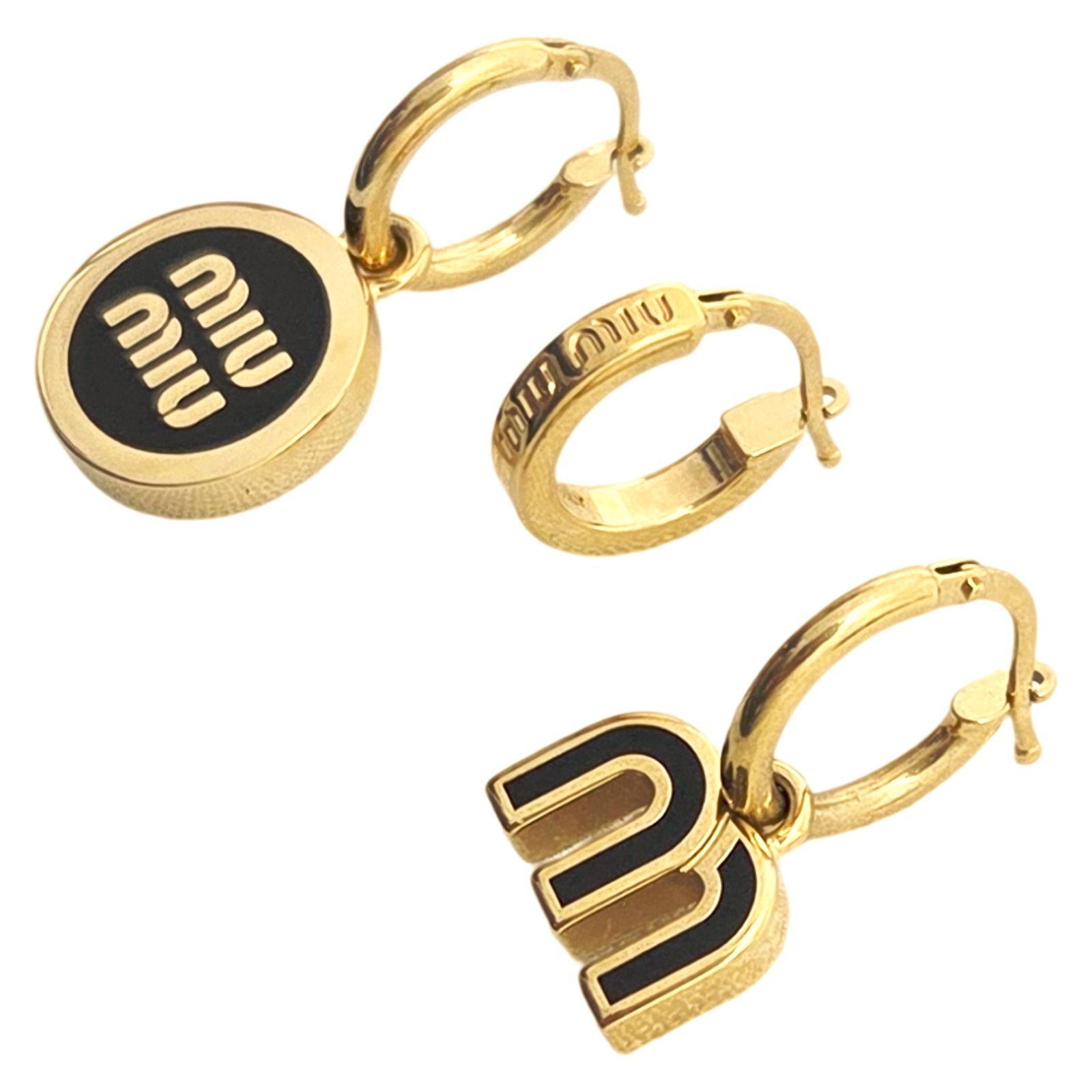中古】MIUMIU ミュウミュウ エナメル メタル ピアス 3個セットピアス