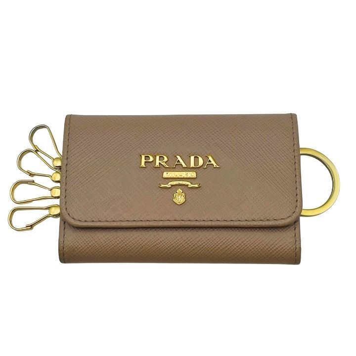美品 PRADA プラダ キーリング付き4連キーケース サフィアーノレザー