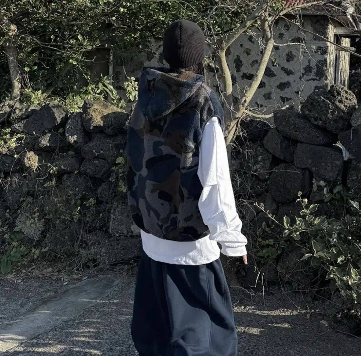 カモフラージュ ボア フリース ベスト フード付き カモフラージュ