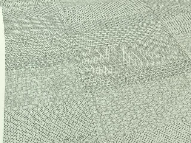 平和屋着物▽お召 単衣 作家物 横段吉祥文 正絹 逸品 AABF5285jh