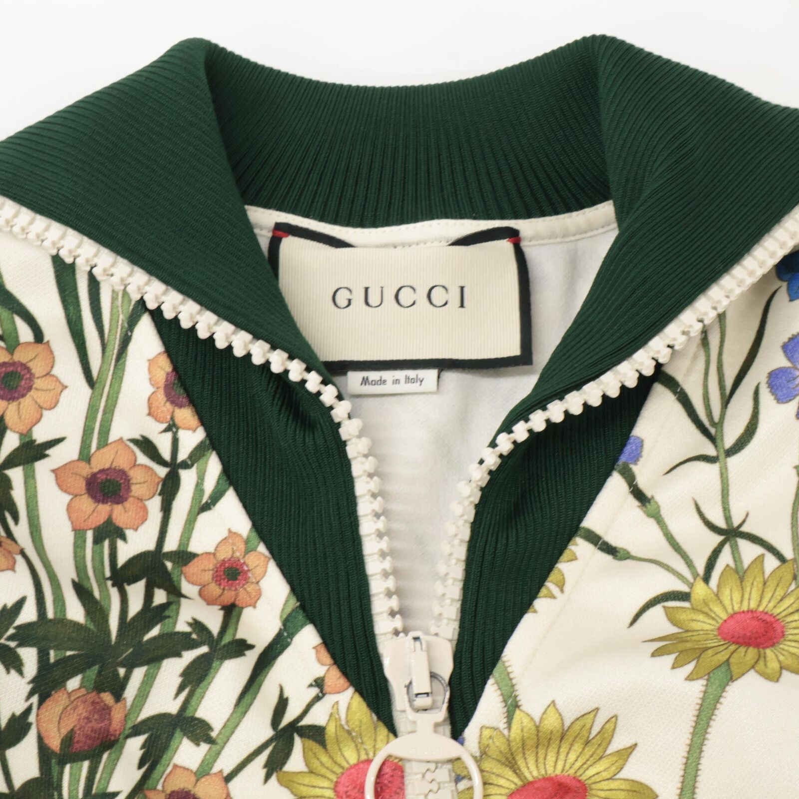GUCCI グッチ 479538 17AW ﾎﾜｲﾄ ﾌﾗﾜｰﾌﾟﾘﾝﾄﾌﾘﾙｽﾘｰﾌﾞｼﾞｬｰｼﾞｰﾜﾝﾋﾟｰｽ XS  