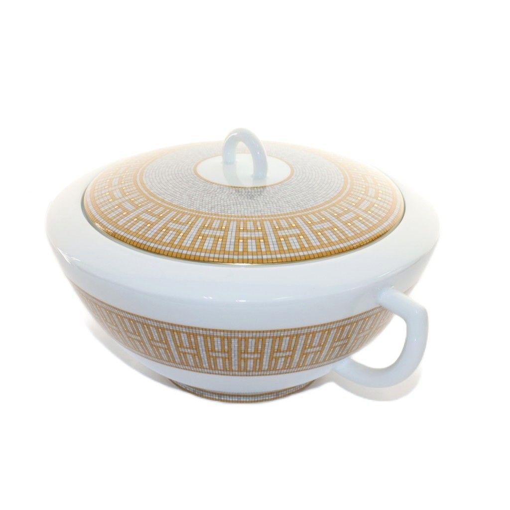 エルメス HERMES モザイク ヴァンキャトル スープチュリーン スープ鍋 洋食器 雑貨 ガラス製 ゴールドカラー AQ OS OH SH