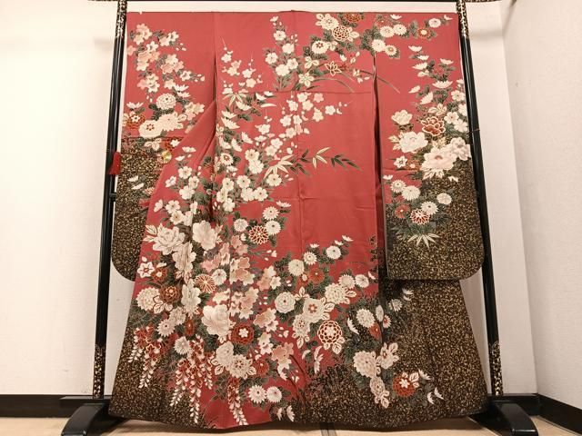 平和屋着物●豪華振袖　草花文　金彩　正絹　逸品　AABF5345ph 平和屋着物□豪華振袖 絞り 草花文 暈し染め 金彩 正絹 逸品
