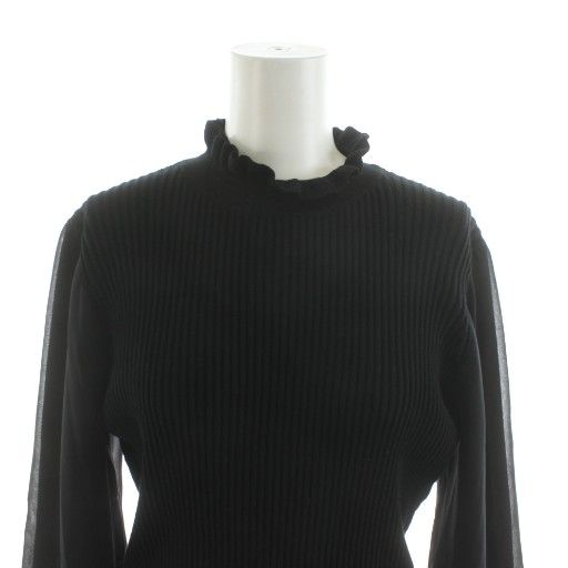 受験用にも　M-premier ブラック フリル長袖トップス　38 エムプルミエ M-Premier COUTURE ニット セーター 長袖 リブ フリル 38