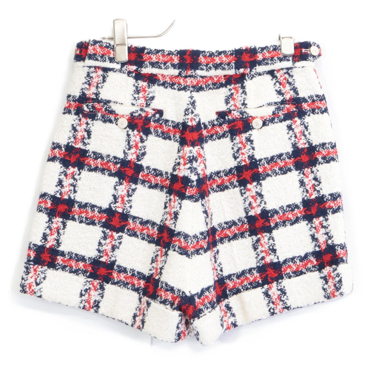 新品 GUCCI ショートパンツ ハイウエスト ツイード チェック 42 GG GUCCI グッチ 657877 2タックチェックツイードショートパンツ 38