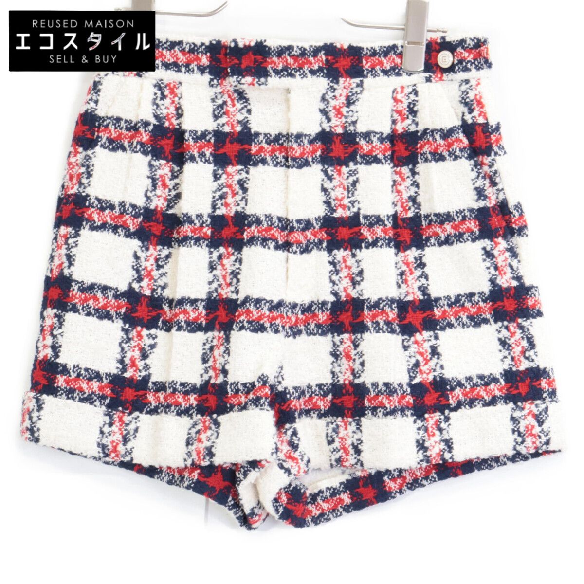 新品 GUCCI ショートパンツ ハイウエスト ツイード チェック 42 GG GUCCI グッチ 657877 2タックチェックツイードショートパンツ 38