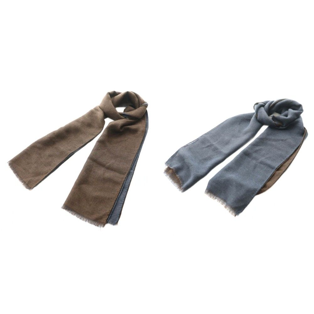 HERMES カシミヤ リバーシブル マフラー ネイビー ブラウン 未使用