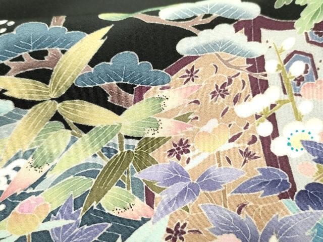 平和屋着物●本加賀友禅作家　染元千紅代表　寺西一紘　黒留袖　吉祥草花文　正絹　逸品　AABF5175cs 平和屋着物○本加賀友禅作家 染元千紅代表 寺西一紘 黒留袖 吉祥草花文