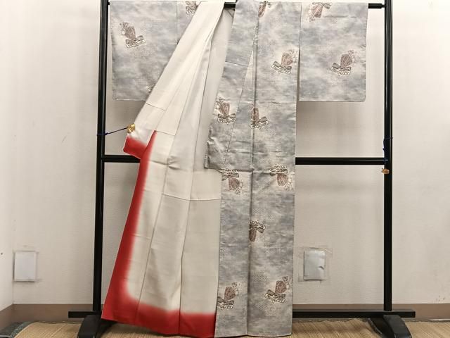 平和屋着物○都喜ヱ門 本場大島紬 白大島 7マルキ 人物文 総絣 藤絹