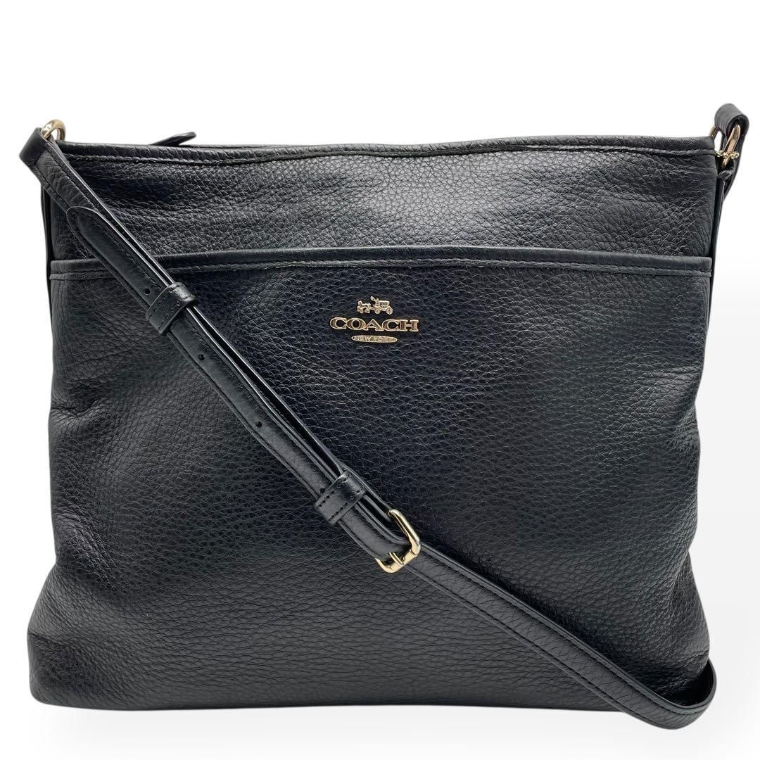 極美品 COACH コーチ ショルダーバッグ 斜め掛け ブラック レザー