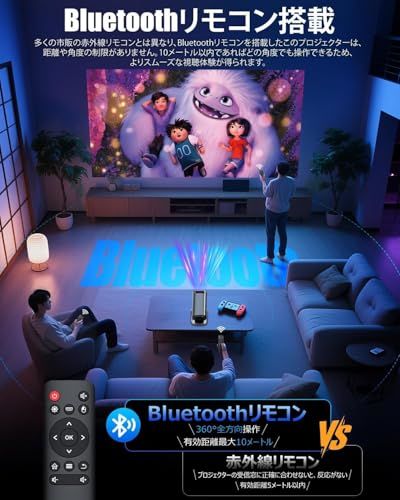 プロジェクター 家庭用 30000 LM Bluetoothリモコン Android TV 12 0搭載 4 K対応 270°回転 小型 高輝度 リアル1080 P 天井投影 Wi Fi 6瞬間接続 Bluetooth 5 8 a 2439 d 0