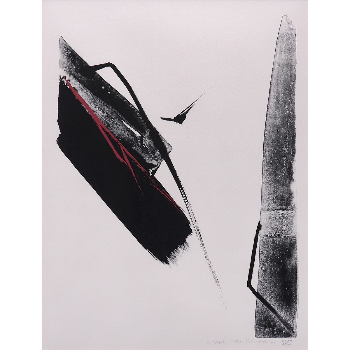 篠田桃紅 Listen 抽象画 リトグラフに手彩色 作家直筆サイン 墨象 具体